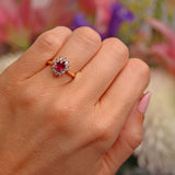 Ellibelle Jewellery Vintage 1984 Ruby & Diamond 18ct Gold Cluster Ring