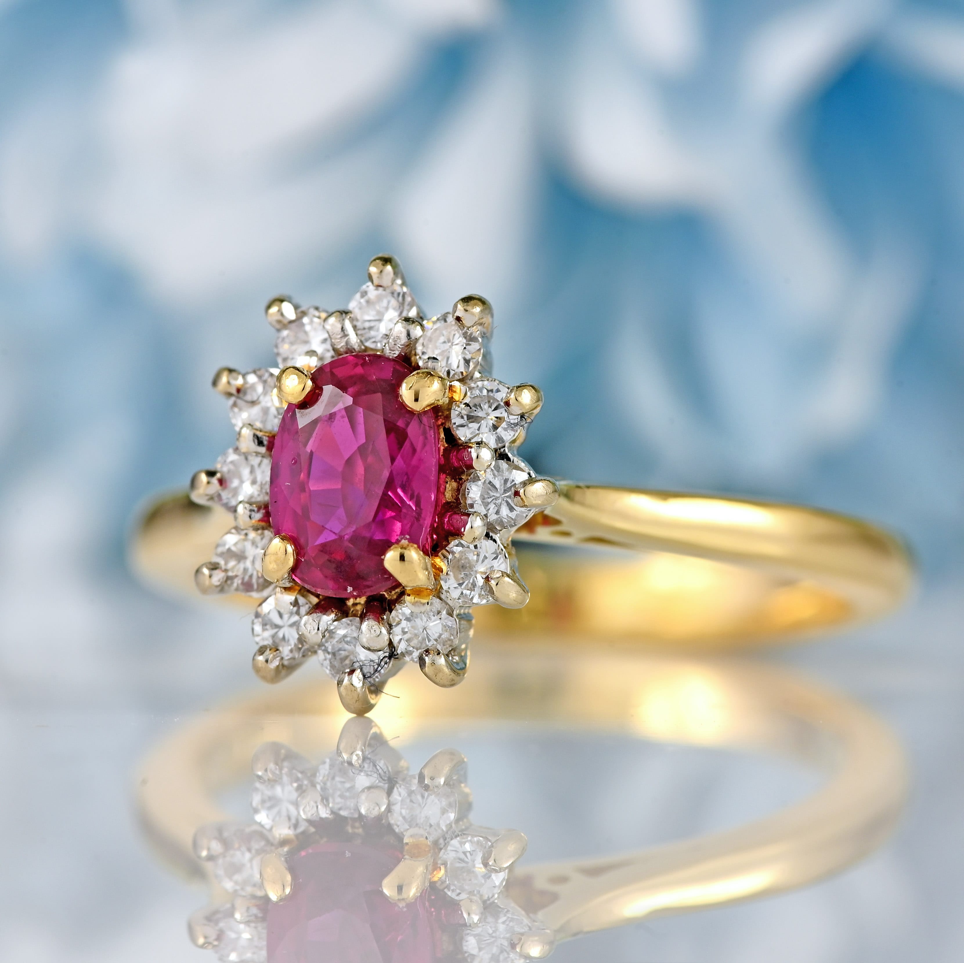 Ellibelle Jewellery Vintage 1984 Ruby & Diamond 18ct Gold Cluster Ring