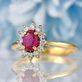 Ellibelle Jewellery Vintage 1984 Ruby & Diamond 18ct Gold Cluster Ring