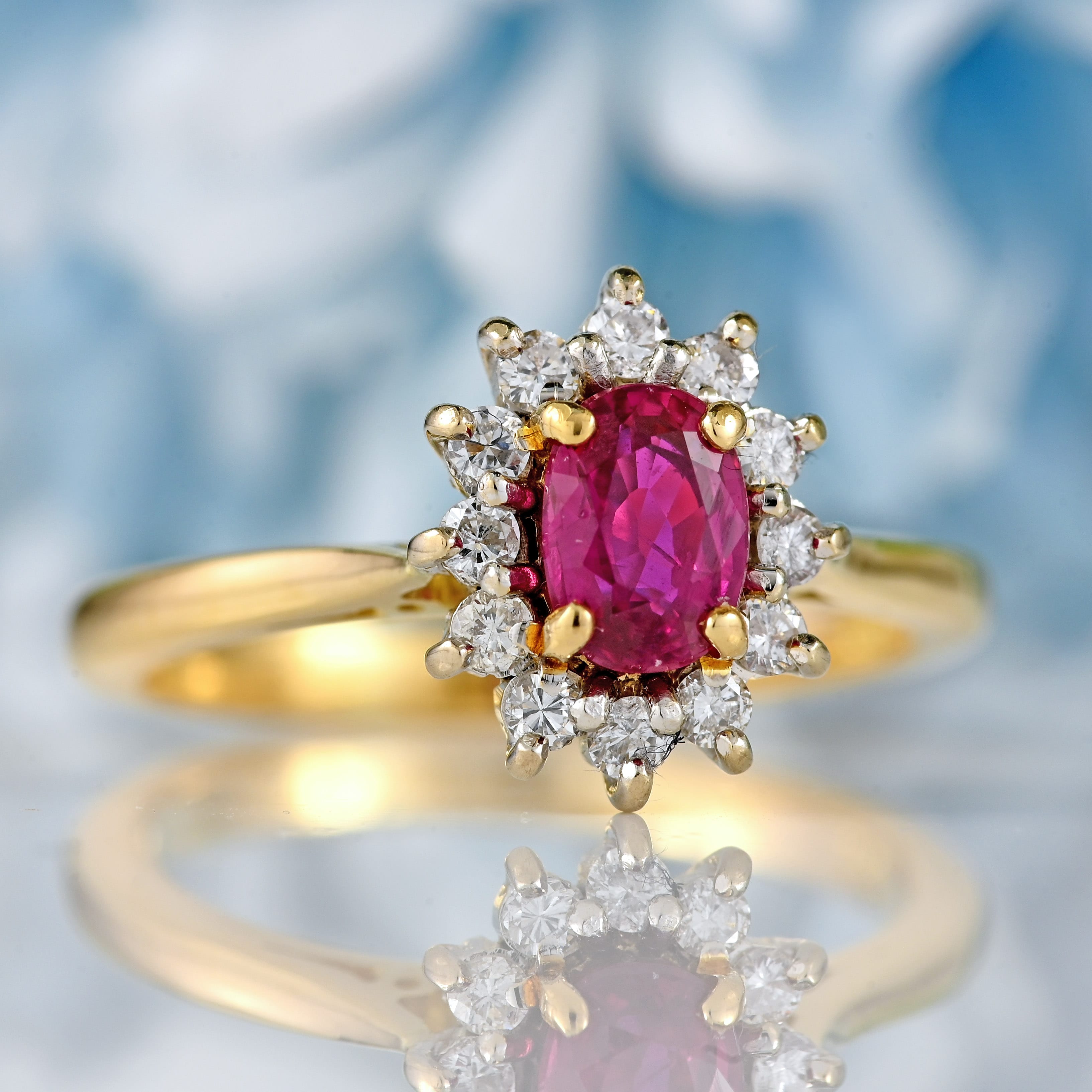Ellibelle Jewellery Vintage 1984 Ruby & Diamond 18ct Gold Cluster Ring