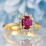 Ellibelle Jewellery Vintage 1984 Ruby & Diamond 18ct Gold Cluster Ring