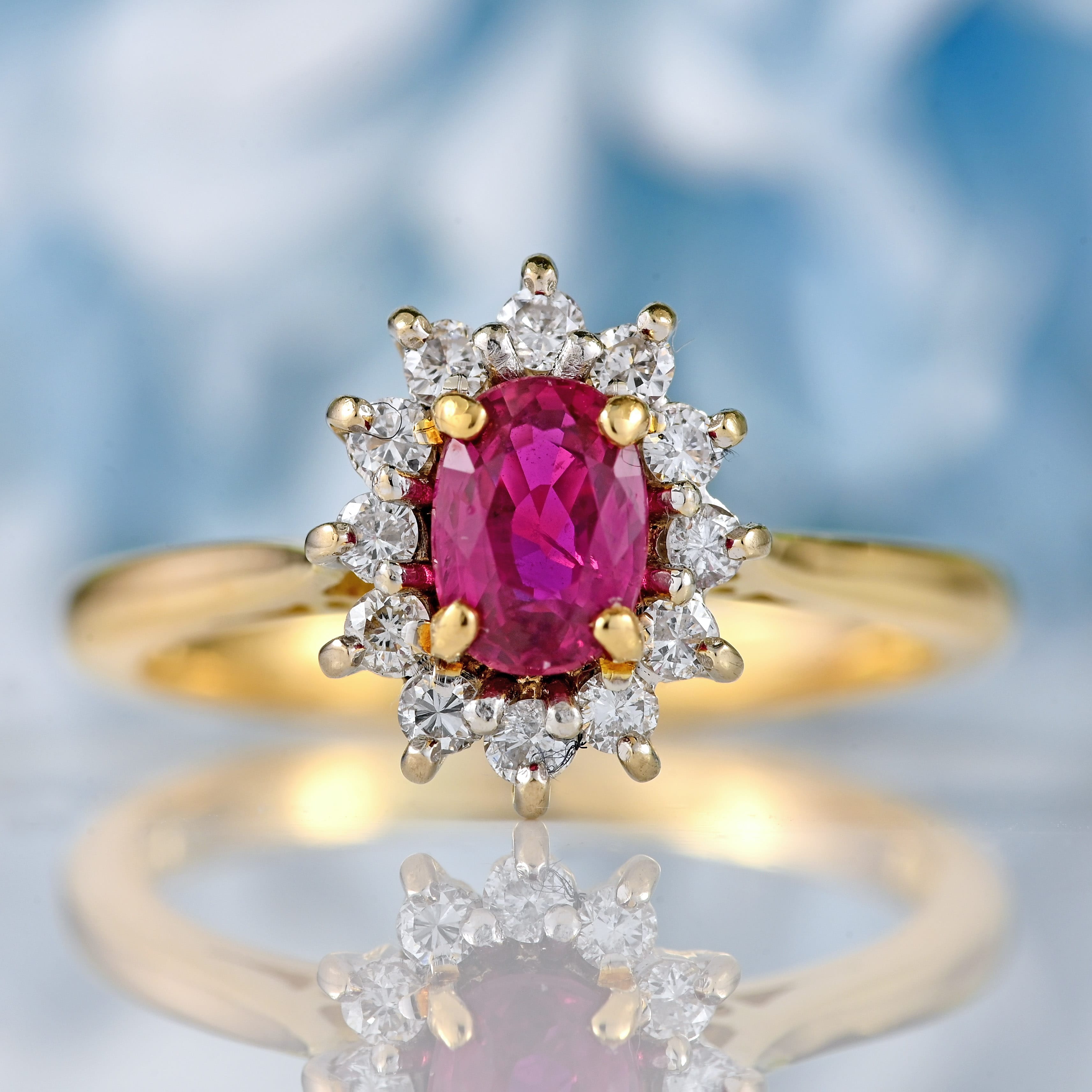 Ellibelle Jewellery Vintage 1984 Ruby & Diamond 18ct Gold Cluster Ring