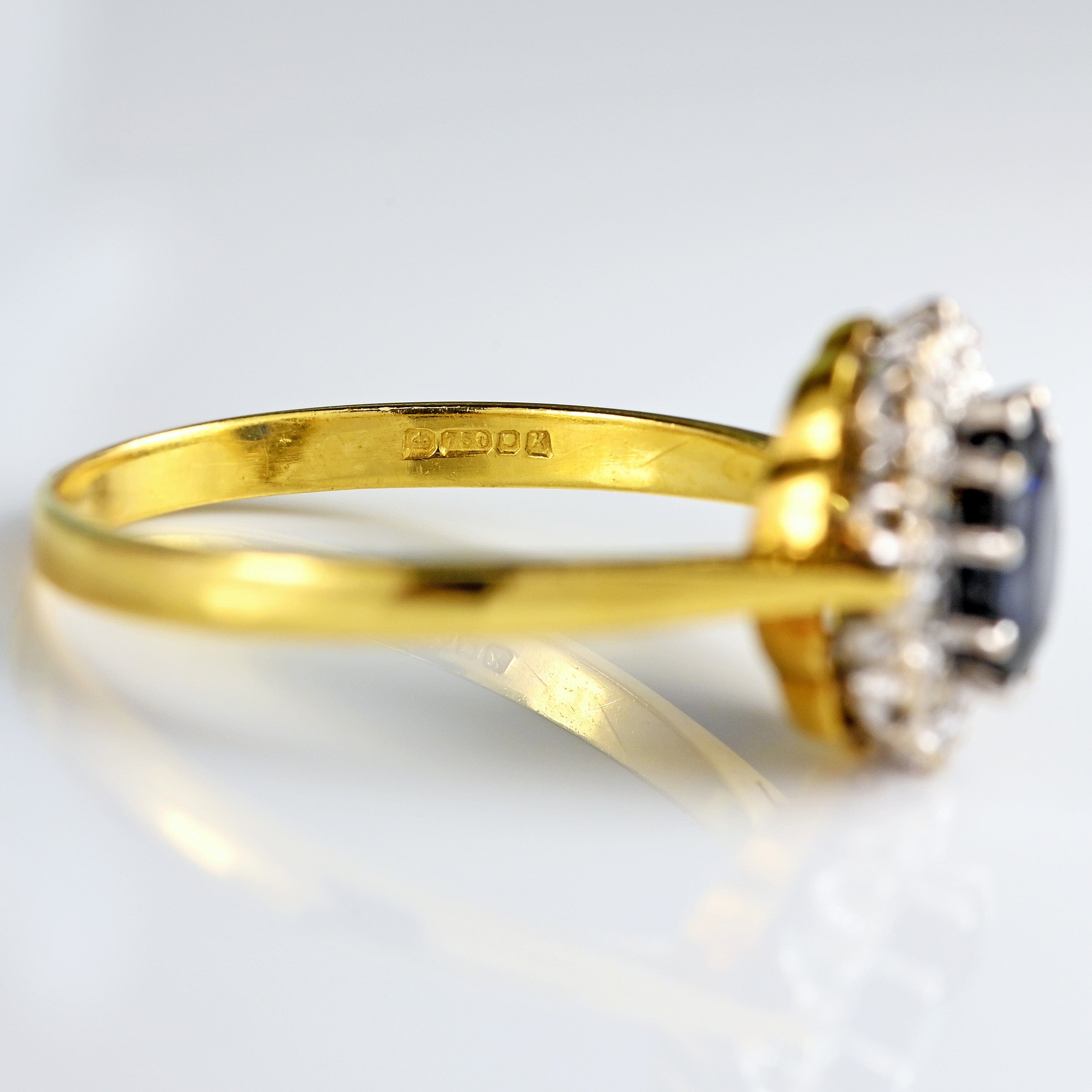 Ellibelle Jewellery Vintage 1984 Sapphire & Diamond 18ct Gold Cluster Ring (0.96cts)