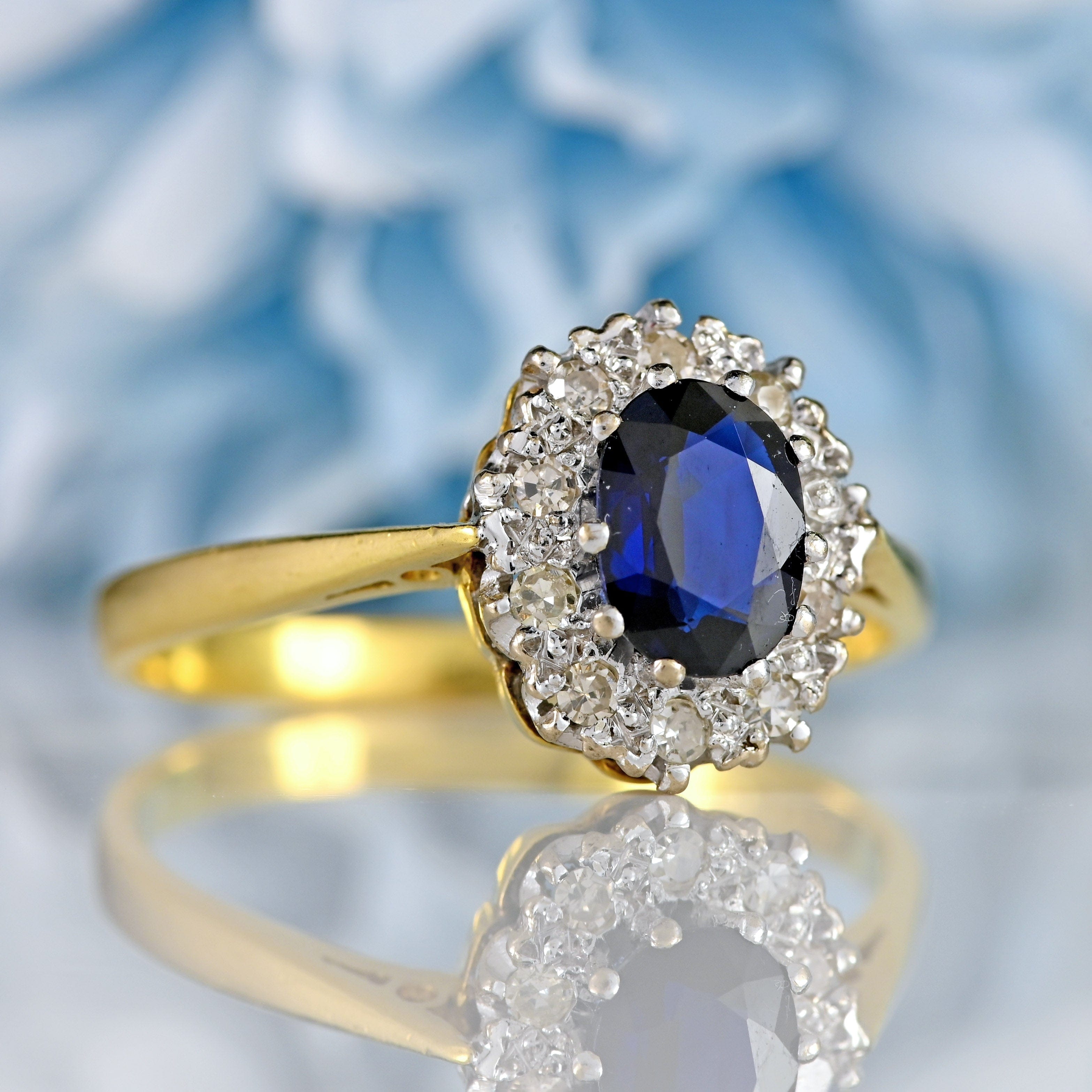 Ellibelle Jewellery Vintage 1984 Sapphire & Diamond 18ct Gold Cluster Ring (0.96cts)