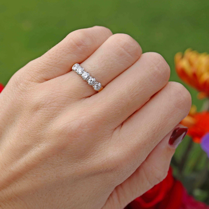 Ellibelle Jewellery Vintage 1985 18ct Gold Diamond Five-Stone Half Eternity Band Ring (0.75cts)