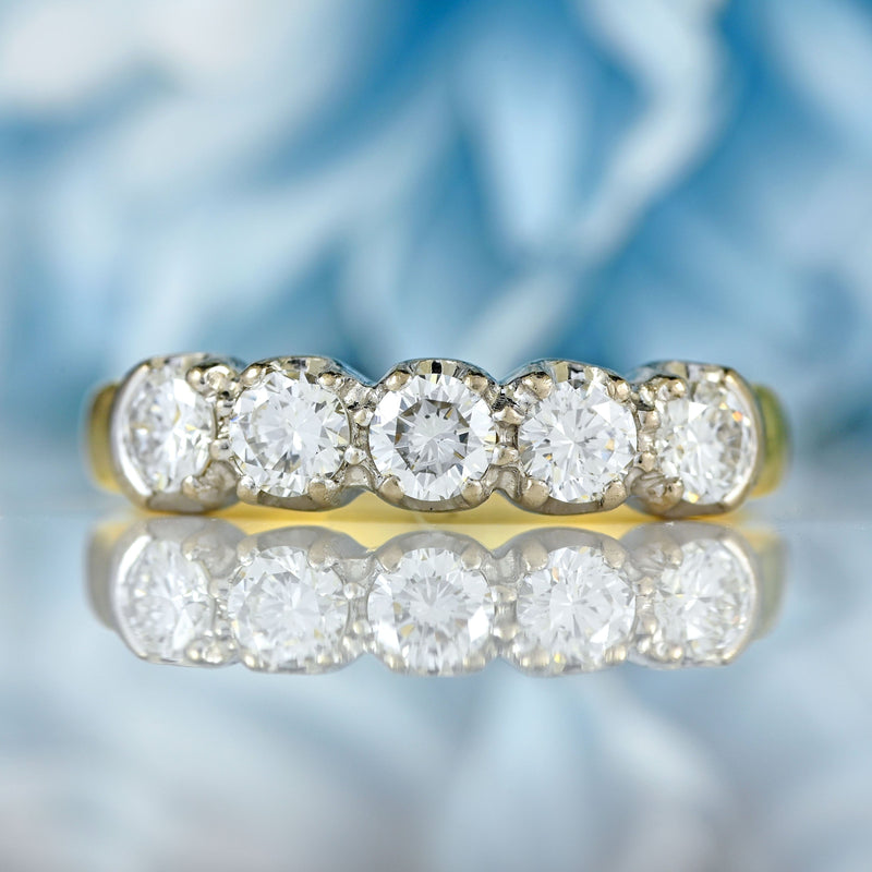 Ellibelle Jewellery Vintage 1985 18ct Gold Diamond Five-Stone Half Eternity Band Ring (0.75cts)