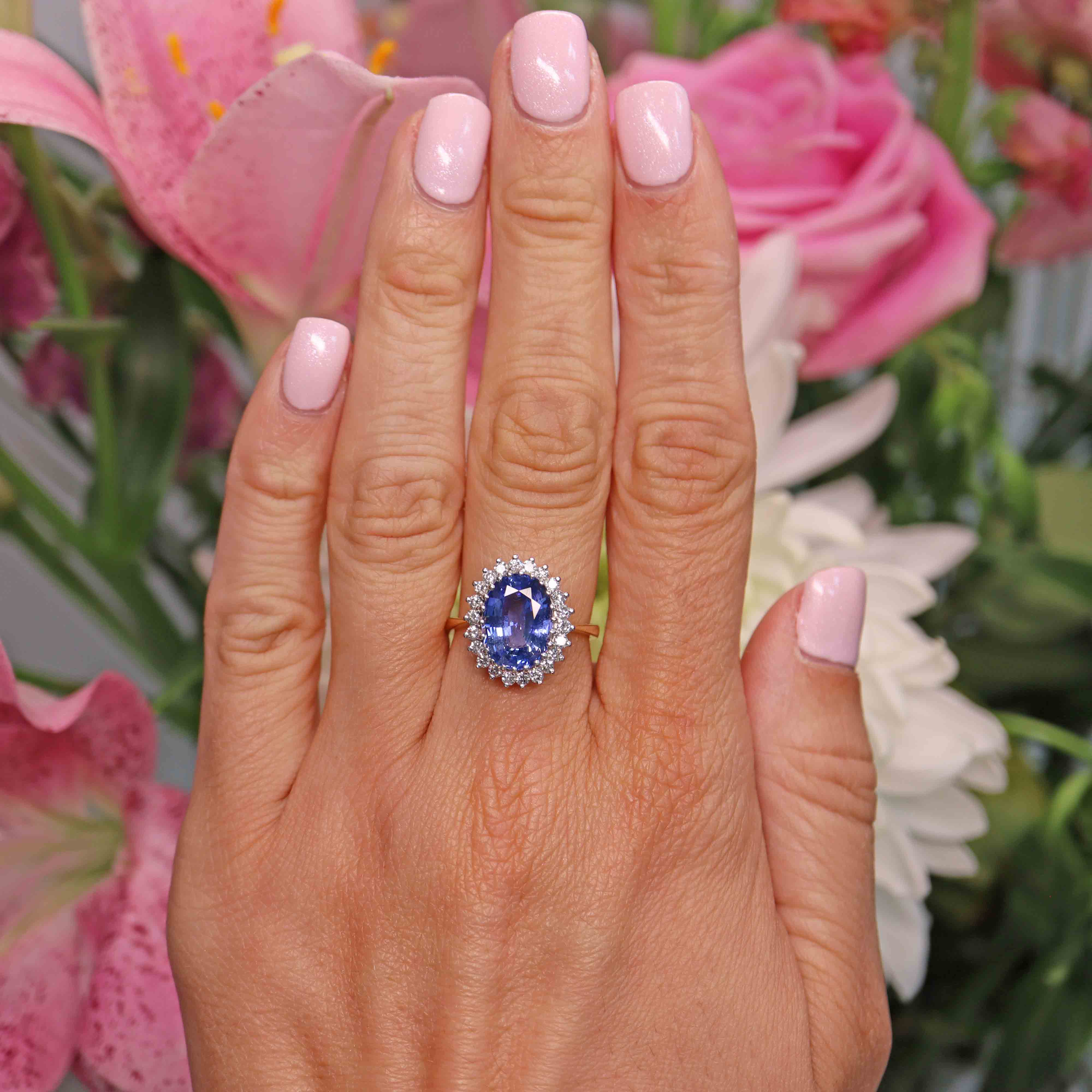 Vintage 1985 Ceylon Sapphire Diamond 18ct Gold Cluster Engagement Ring
