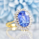 Ellibelle Jewellery Vintage 1985 Ceylon Sapphire & Diamond 18ct Gold Cluster Engagement Ring (4.60ct)