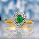 Ellibelle Jewellery Vintage 1985 Emerald & Diamond 18ct Gold Cluster Ring