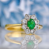 Ellibelle Jewellery Vintage 1985 Emerald & Diamond 18ct Gold Cluster Ring