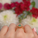 Ellibelle Jewellery Vintage 1985 Emerald & Diamond 18ct Gold Cluster Ring