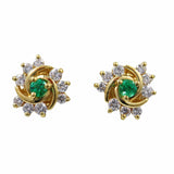 Ellibelle Jewellery Vintage 1985 Emerald & Diamond 18ct Gold Stud Earrings