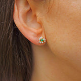 Ellibelle Jewellery Vintage 1985 Emerald & Diamond 18ct Gold Stud Earrings