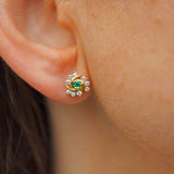 Ellibelle Jewellery Vintage 1985 Emerald & Diamond 18ct Gold Stud Earrings