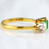 Ellibelle Jewellery Vintage 1985 Emerald & Diamond 18ct Gold Three-Stone Trilogy Engagement Ring (0.53cts)