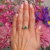 Ellibelle Jewellery Vintage 1985 Emerald & Diamond 18ct Gold Three-Stone Trilogy Engagement Ring (0.53cts)