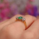 Ellibelle Jewellery Vintage 1985 Emerald & Diamond 18ct Gold Three-Stone Trilogy Engagement Ring (0.53cts)