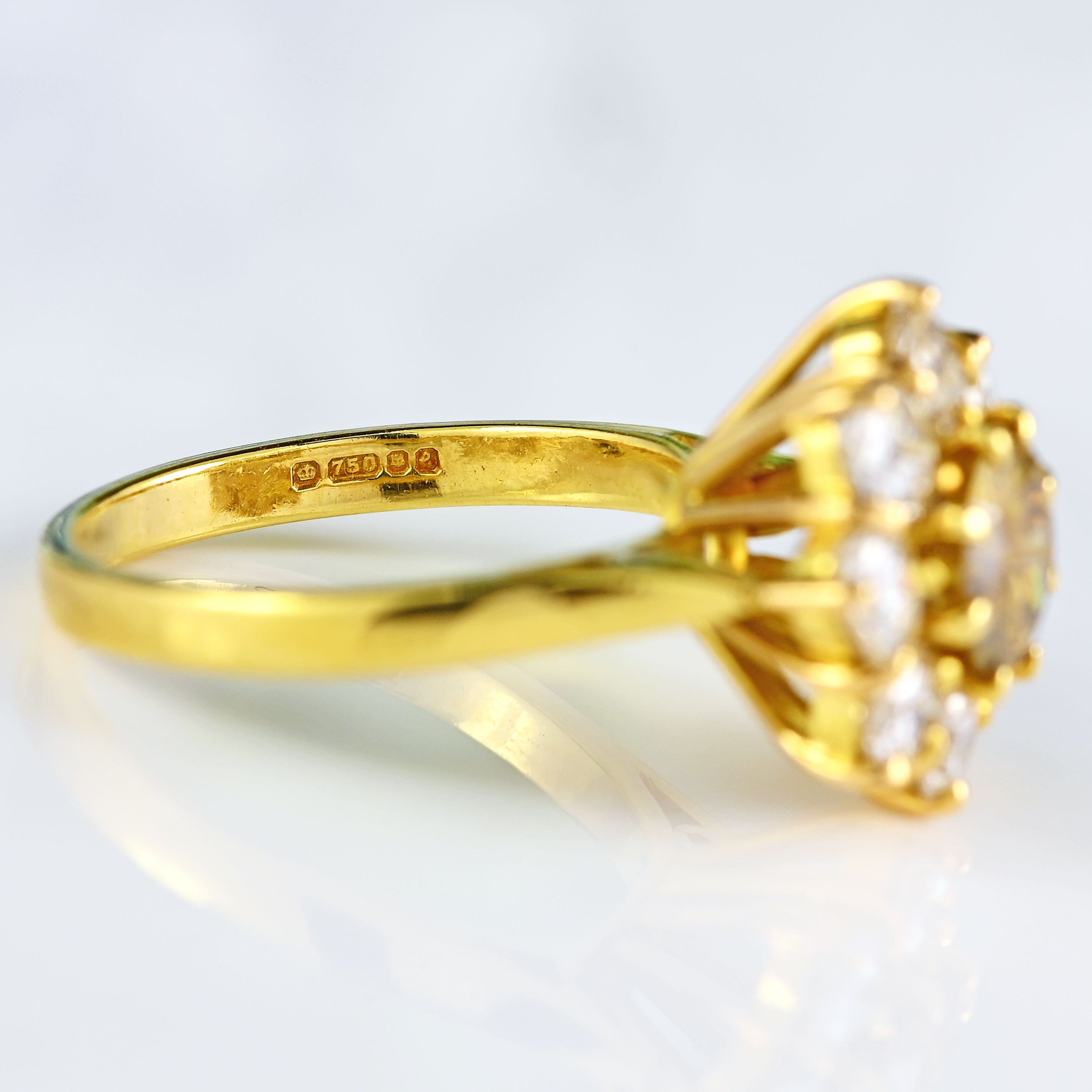 Ellibelle Jewellery Vintage 1985 Fancy Yellow Diamond 18ct Gold Cluster Engagement Ring