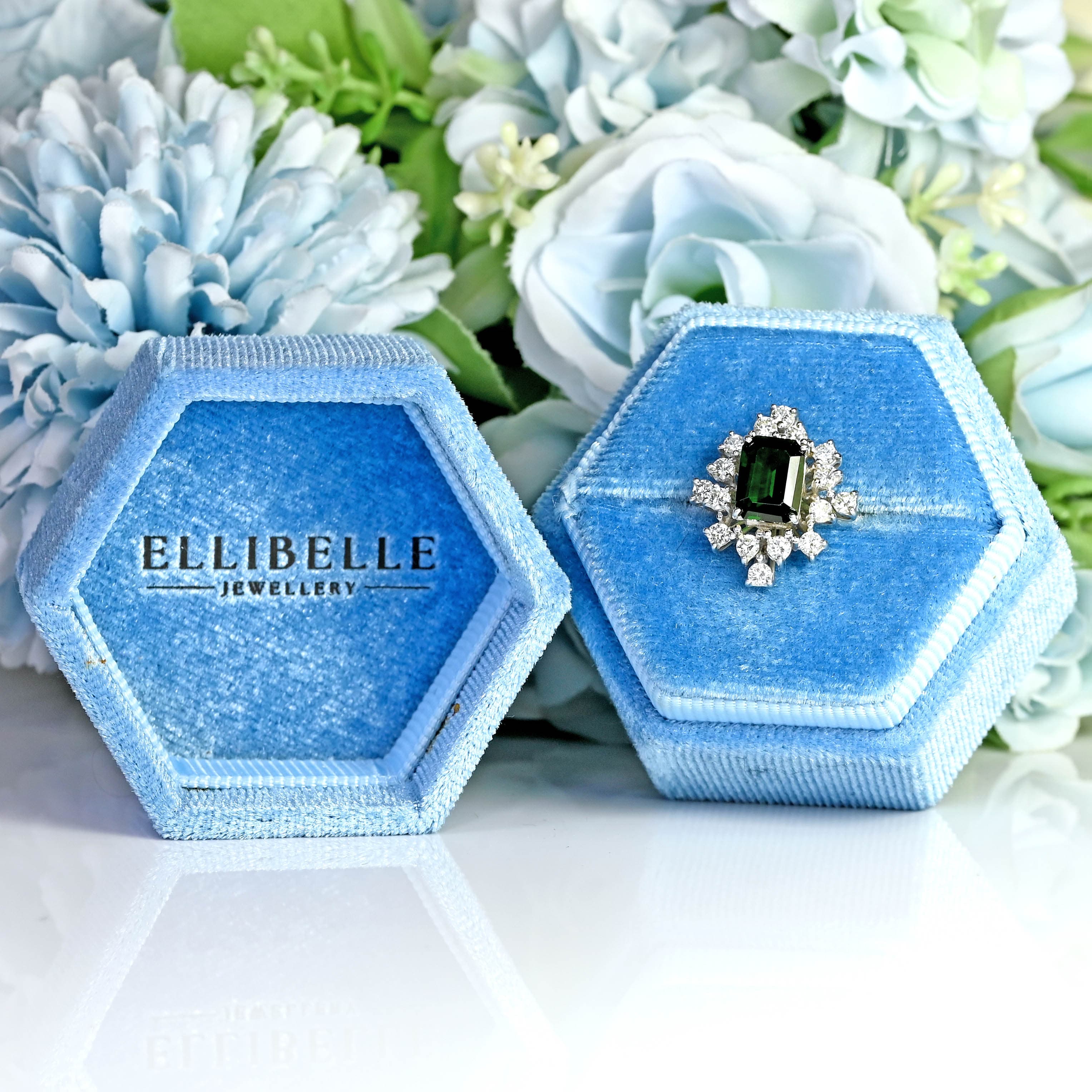 Ellibelle Jewellery Vintage 1985 Green Tourmaline & Diamond 18ct Gold Cocktail Ring