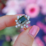 Ellibelle Jewellery Vintage 1985 Green Tourmaline & Diamond 18ct Gold Cocktail Ring