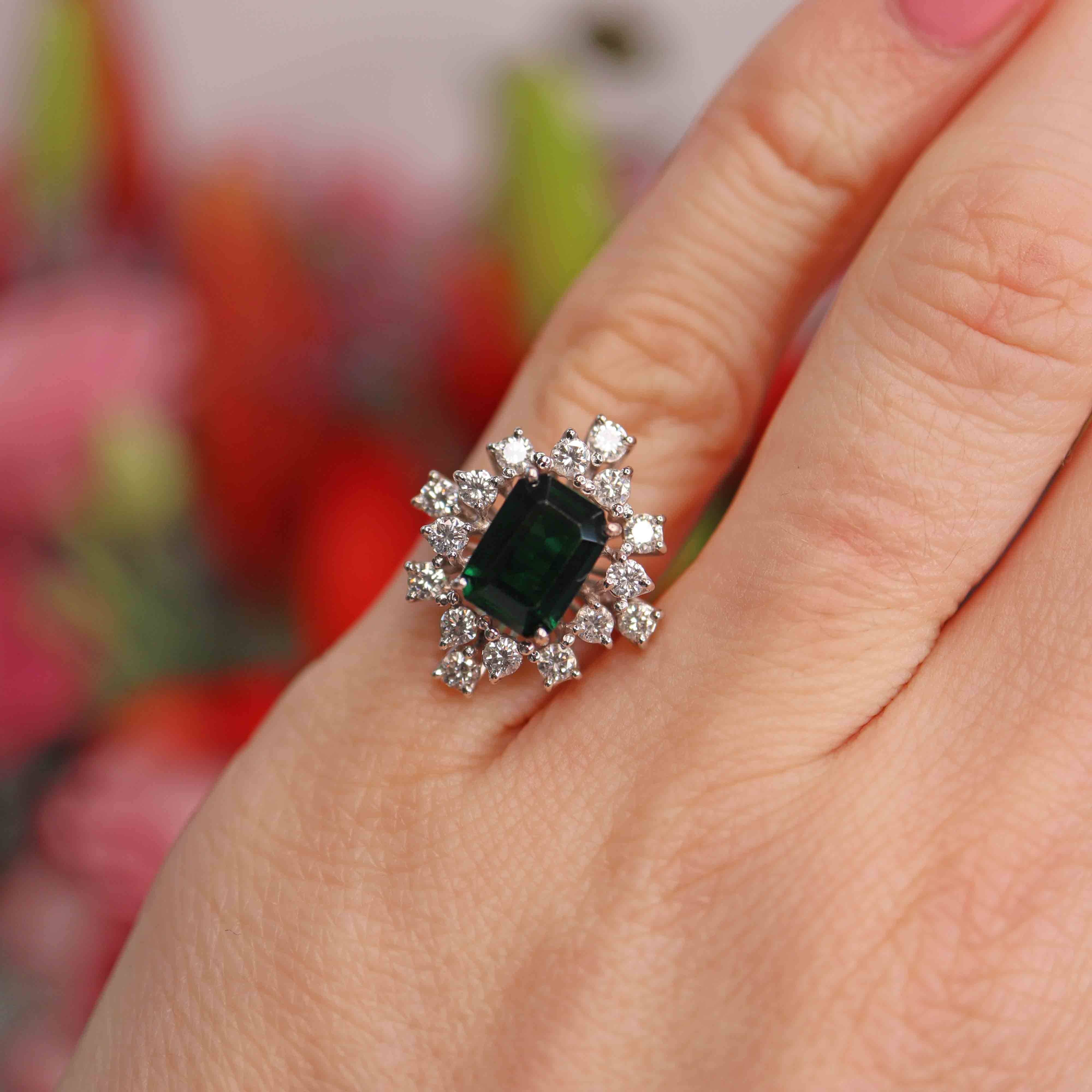Ellibelle Jewellery Vintage 1985 Green Tourmaline & Diamond 18ct Gold Cocktail Ring