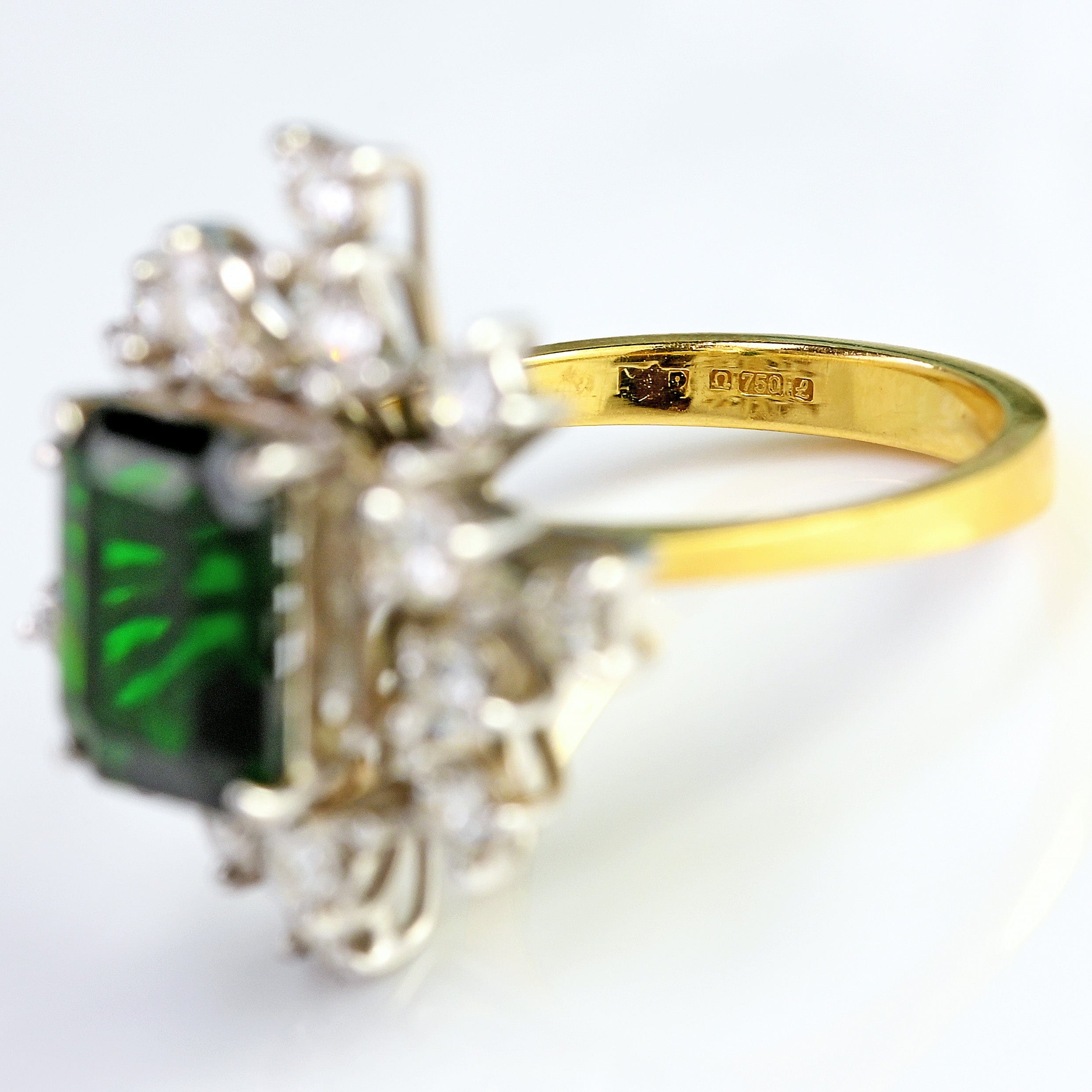 Ellibelle Jewellery Vintage 1985 Green Tourmaline & Diamond 18ct Gold Cocktail Ring