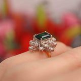 Ellibelle Jewellery Vintage 1985 Green Tourmaline & Diamond 18ct Gold Cocktail Ring