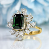 Ellibelle Jewellery Vintage 1985 Green Tourmaline & Diamond 18ct Gold Cocktail Ring
