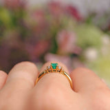 Ellibelle Jewellery Vintage 1985 Natural Emerald & Diamond 18ct Gold Ring