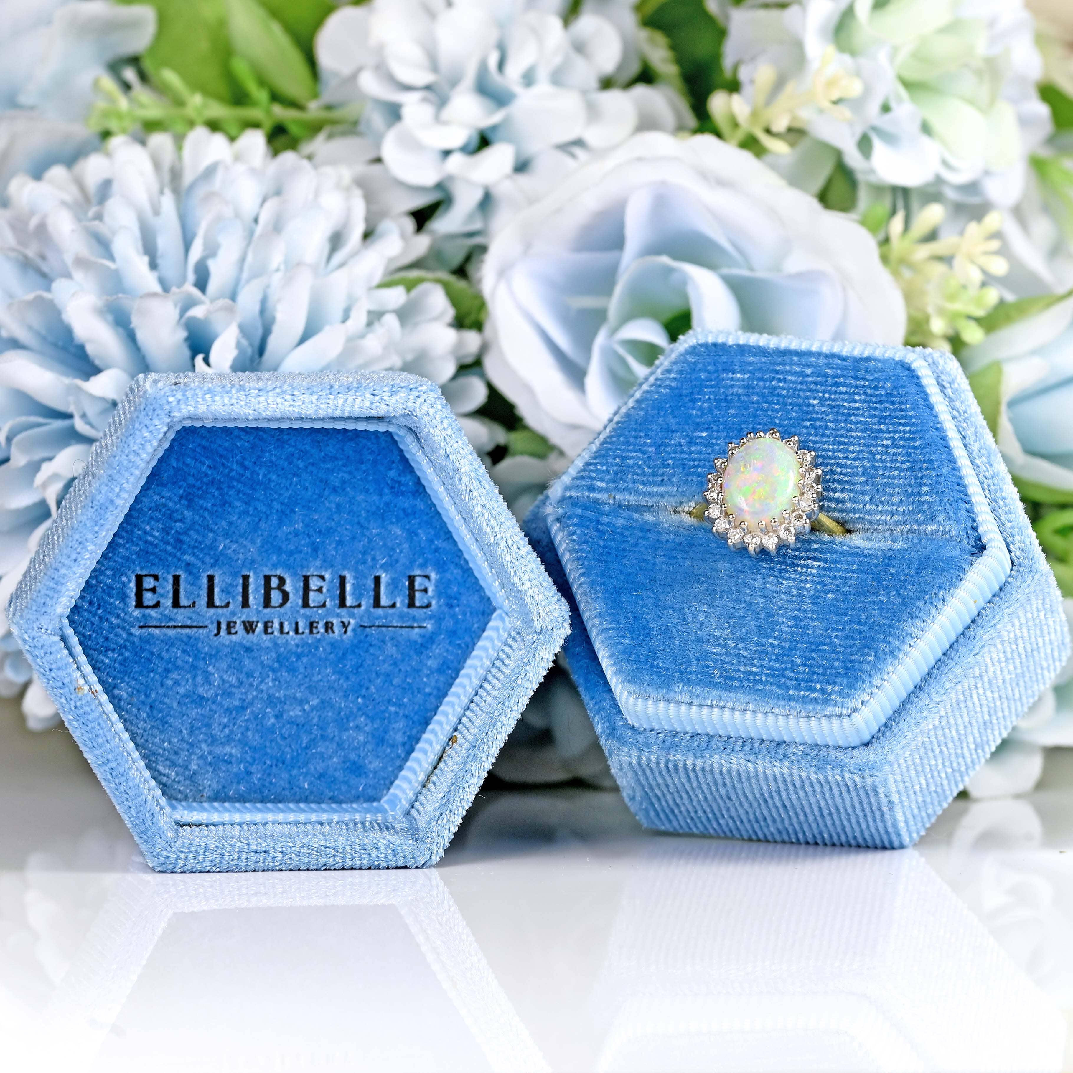 Ellibelle Jewellery Vintage 1985 Opal & Diamond 18ct Gold Cluster Ring