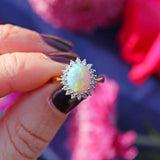 Ellibelle Jewellery Vintage 1985 Opal & Diamond 18ct Gold Cluster Ring