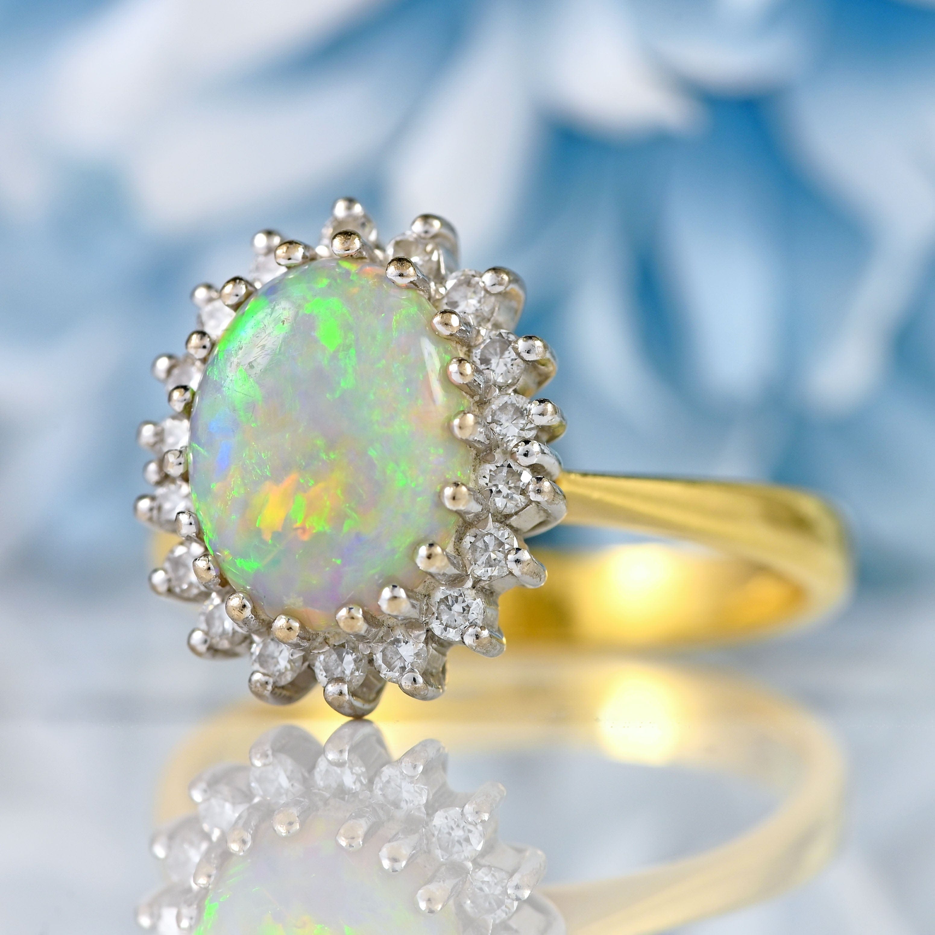 Ellibelle Jewellery Vintage 1985 Opal & Diamond 18ct Gold Cluster Ring