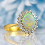 Ellibelle Jewellery Vintage 1985 Opal & Diamond 18ct Gold Cluster Ring