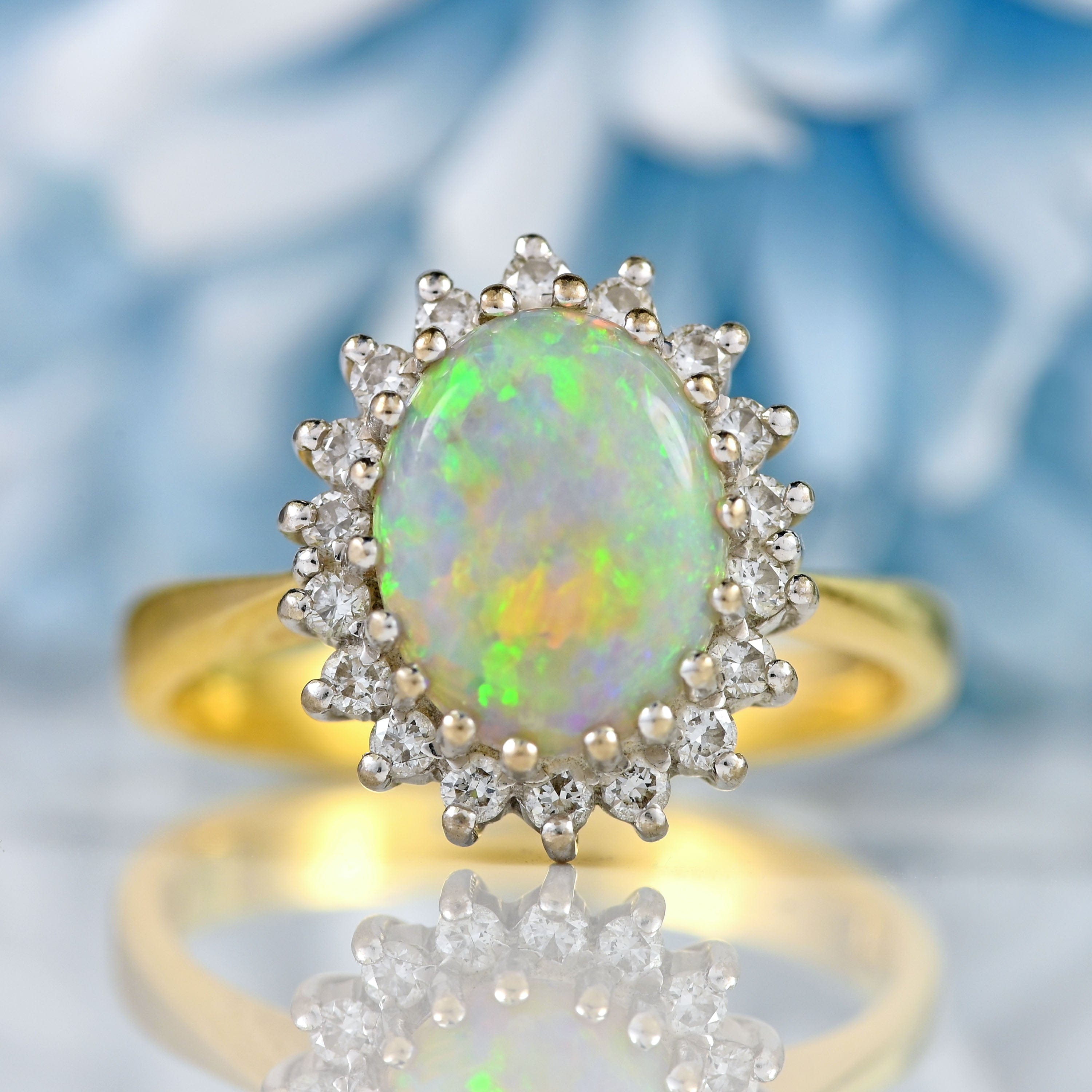 Ellibelle Jewellery Vintage 1985 Opal & Diamond 18ct Gold Cluster Ring