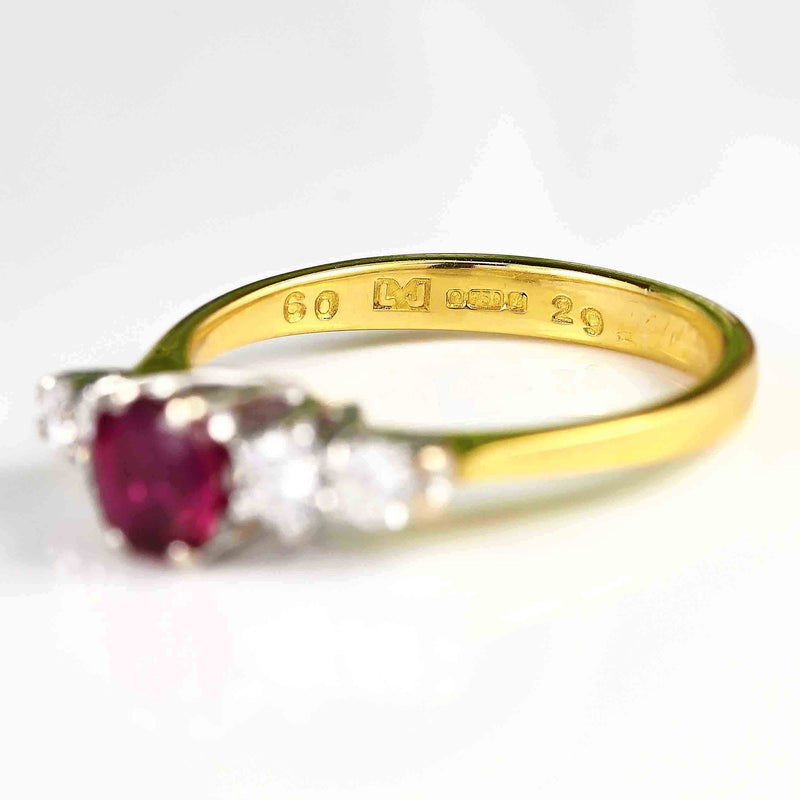 Ellibelle Jewellery Vintage 1985 Ruby & Diamond 18ct Gold Five-Stone Ring