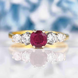 Ellibelle Jewellery Vintage 1985 Ruby & Diamond 18ct Gold Five-Stone Ring