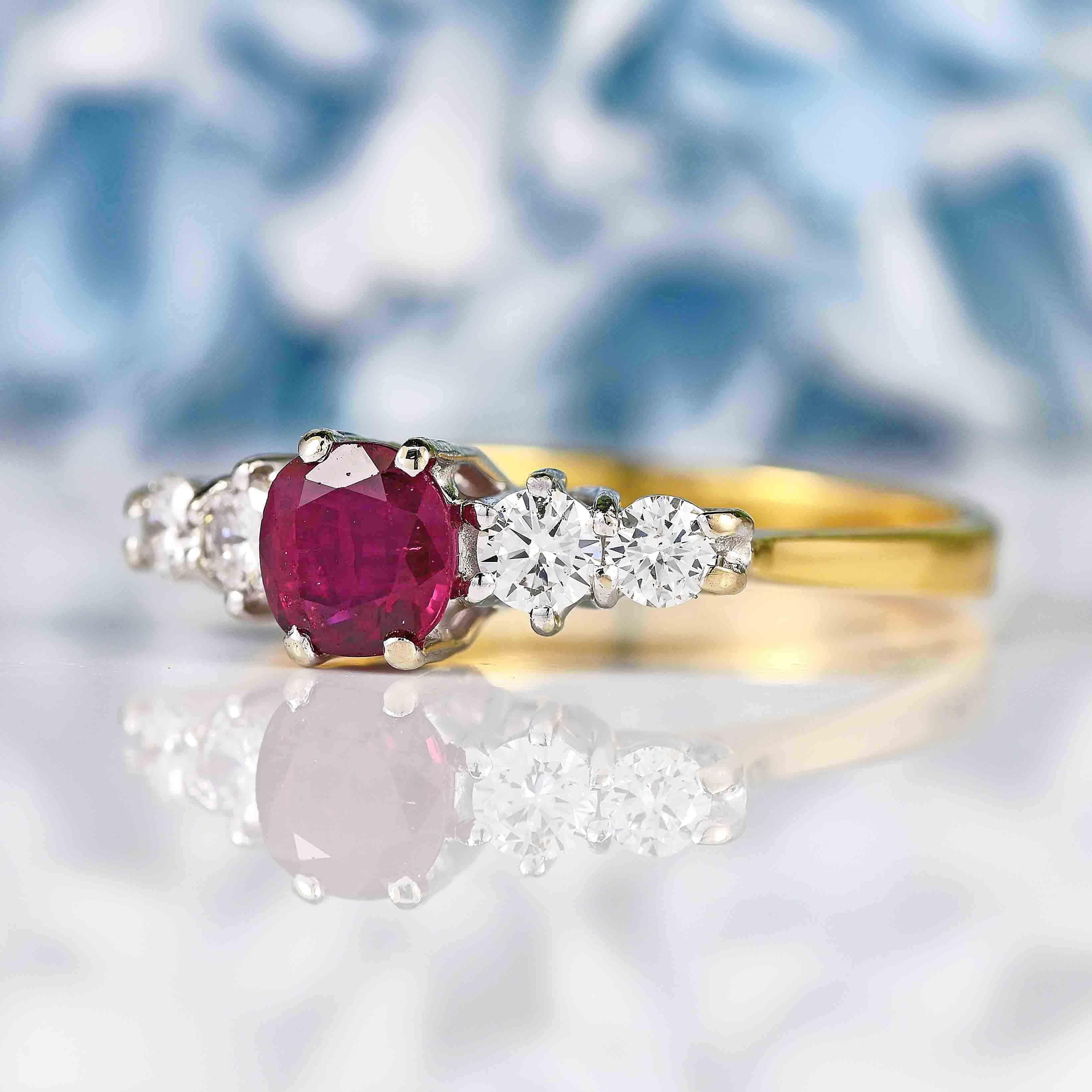 Ellibelle Jewellery Vintage 1985 Ruby & Diamond 18ct Gold Five-Stone Ring