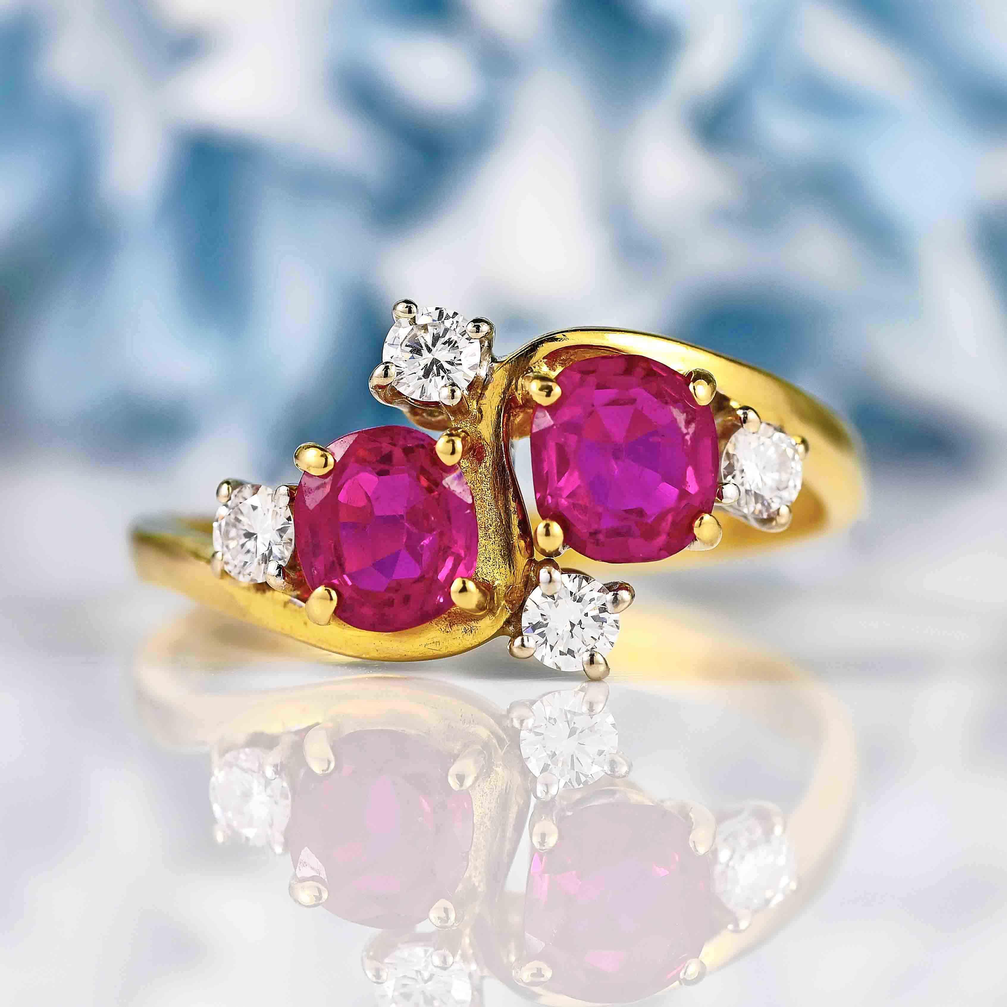 Ellibelle Jewellery Vintage 1985 Ruby & Diamond 18ct Gold Ring