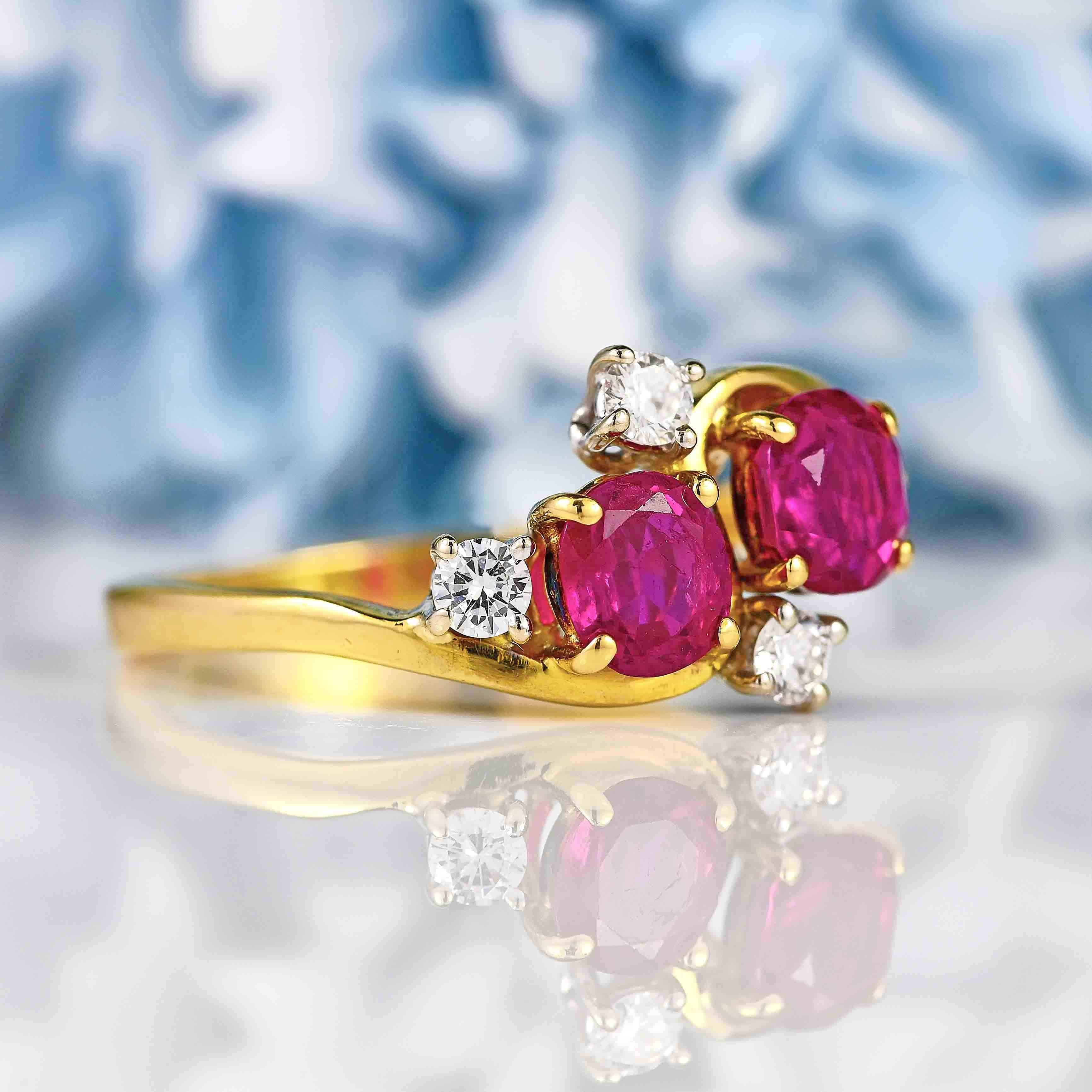 Ellibelle Jewellery Vintage 1985 Ruby & Diamond 18ct Gold Ring