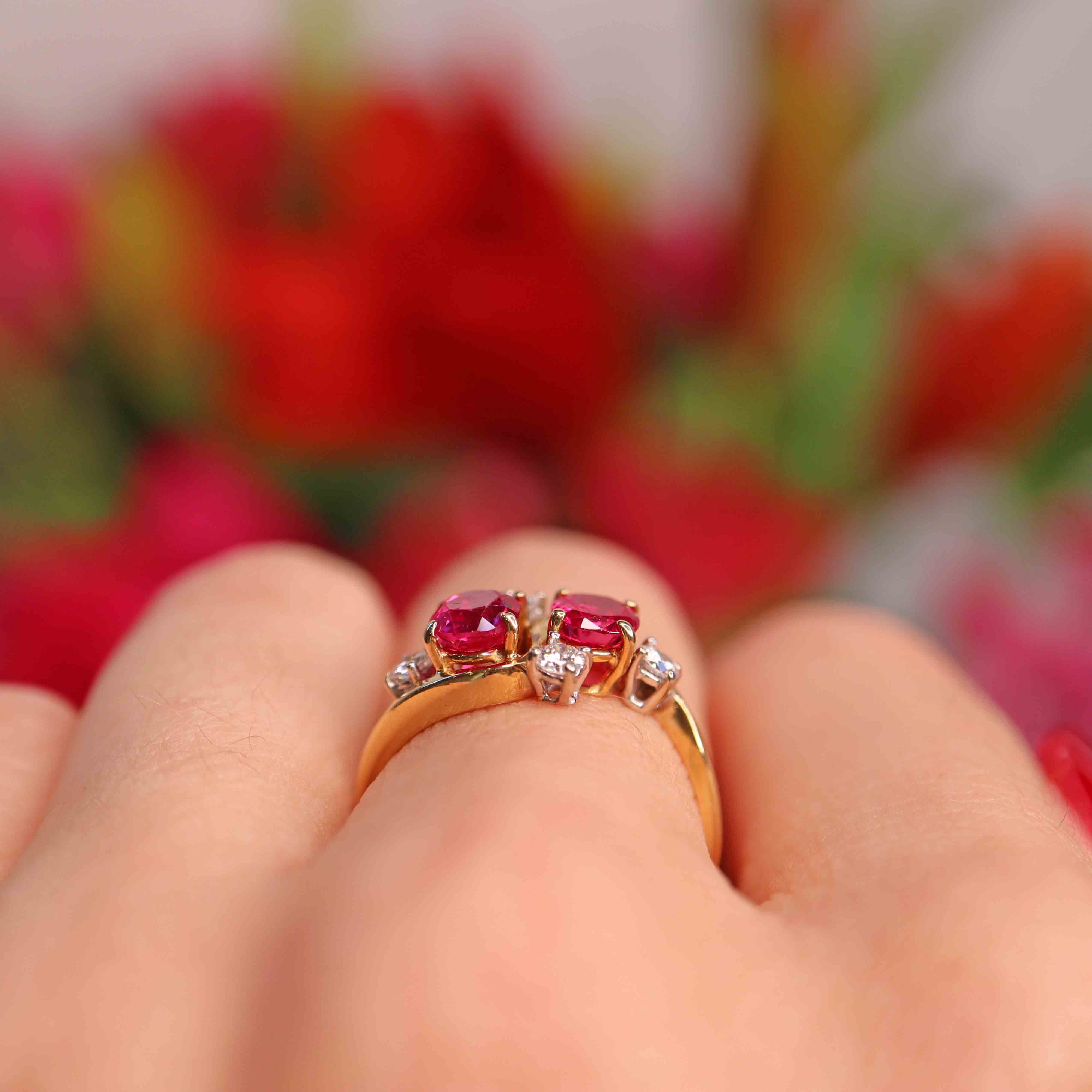 Ellibelle Jewellery Vintage 1985 Ruby & Diamond 18ct Gold Ring