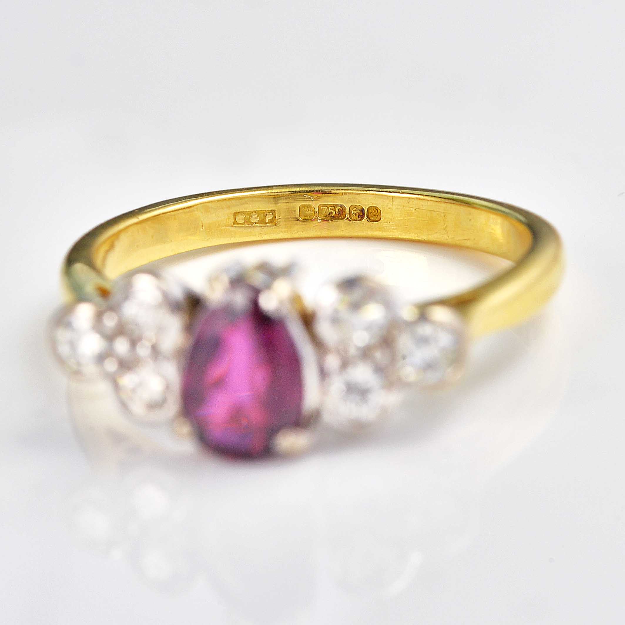 Ellibelle Jewellery Vintage 1985 Ruby & Diamond 18ct Gold Seven-Stone Ring