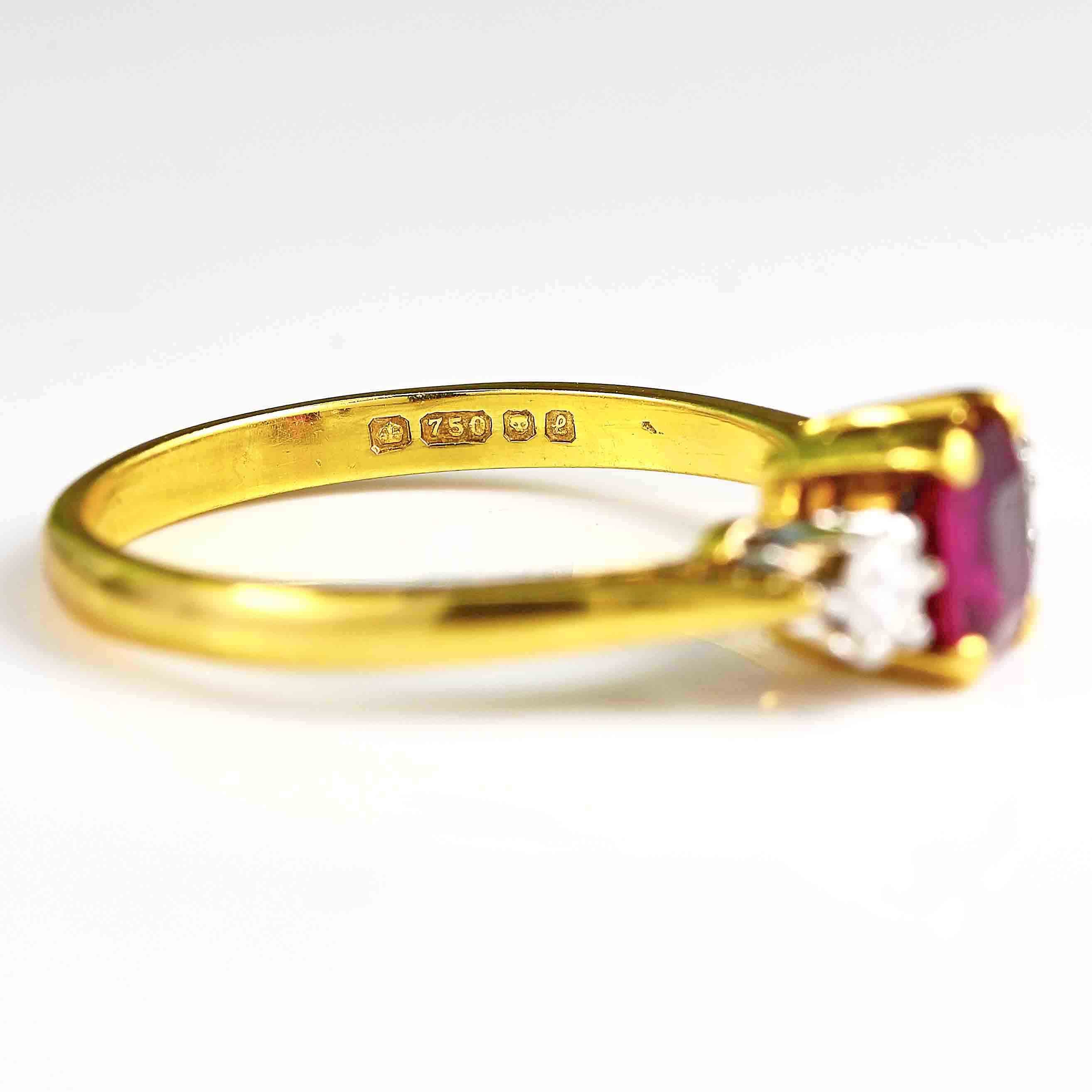 Ellibelle Jewellery Vintage 1985 Ruby & Diamond 18ct Gold Three-Stone Engagement Ring