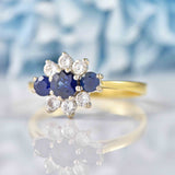 Ellibelle Jewellery Vintage 1985 Sapphire & Diamond 18ct Gold Cluster Ring