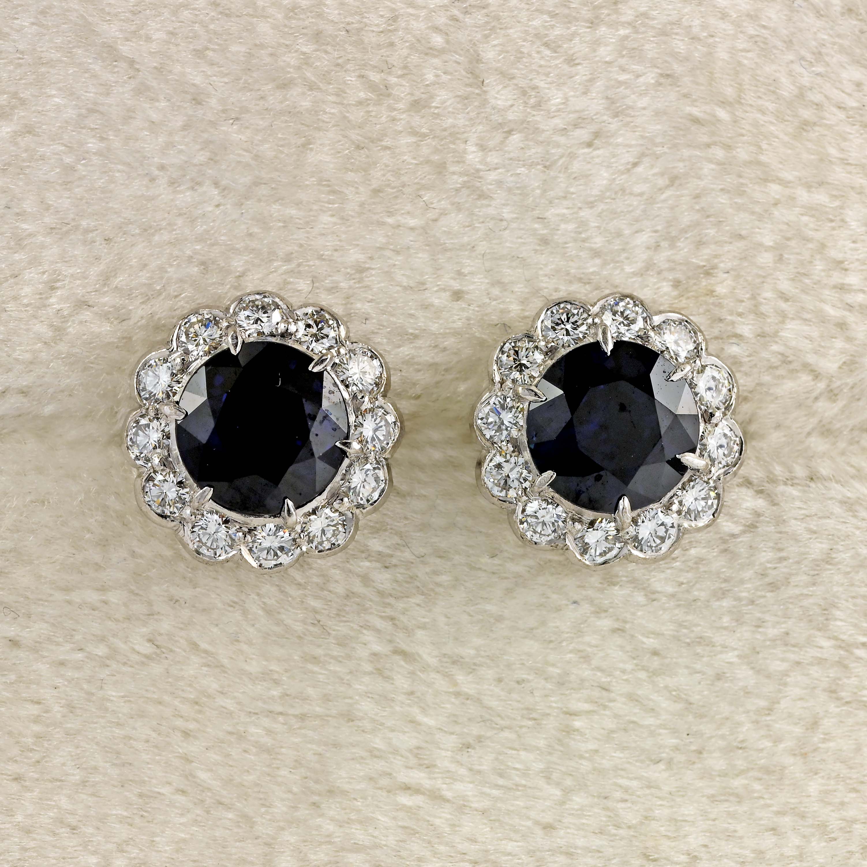 Ellibelle Jewellery Vintage 1985 Sapphire & Diamond 18ct White Gold Cluster Stud Earrings