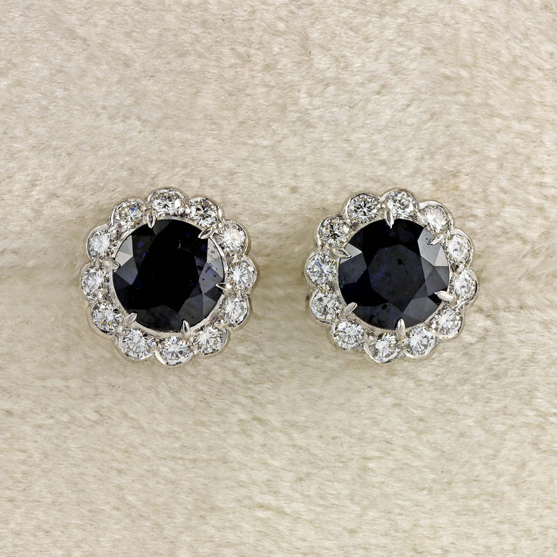 Ellibelle Jewellery Vintage 1985 Sapphire & Diamond 18ct White Gold Cluster Stud Earrings