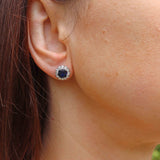 Ellibelle Jewellery Vintage 1985 Sapphire & Diamond 18ct White Gold Cluster Stud Earrings