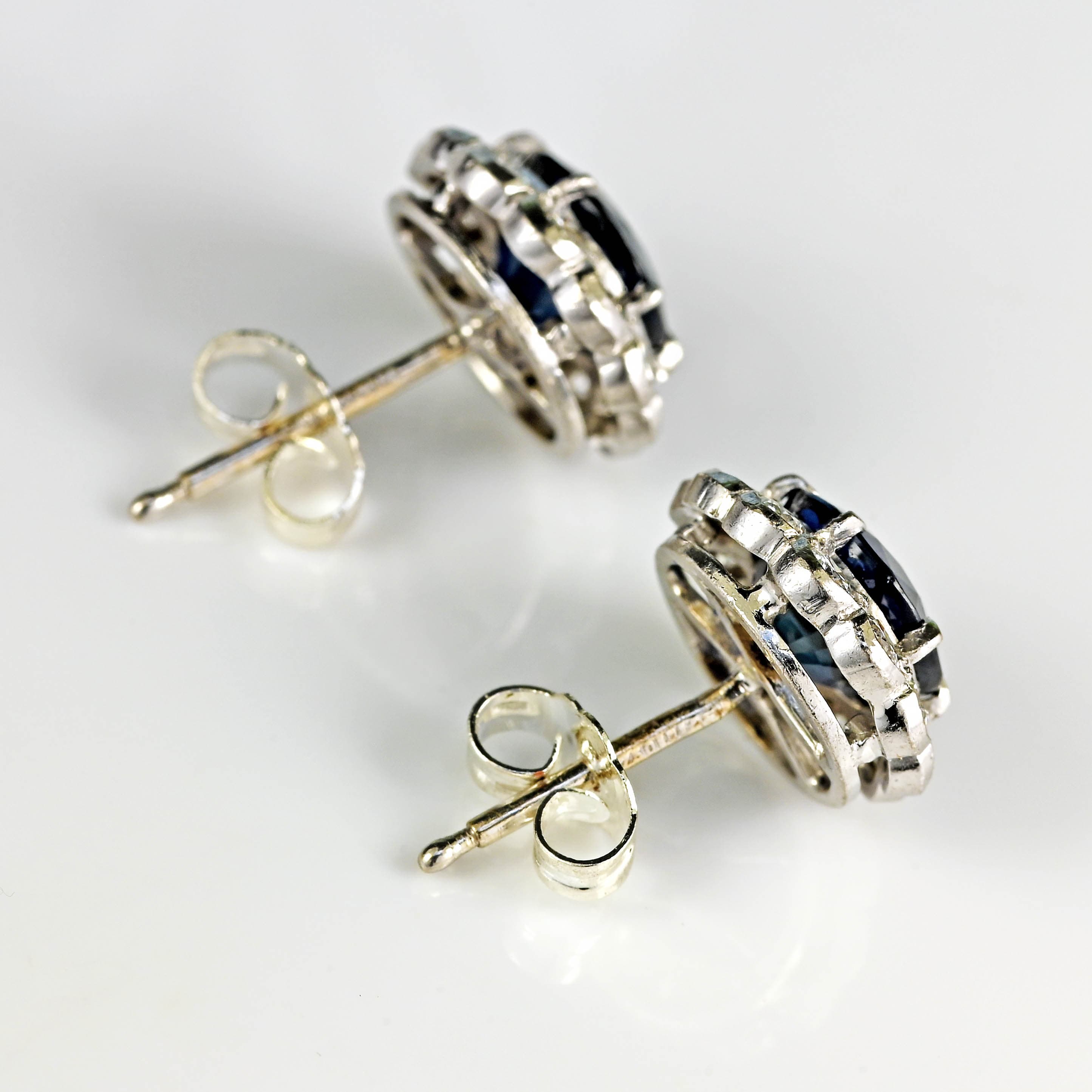 Ellibelle Jewellery Vintage 1985 Sapphire & Diamond 18ct White Gold Cluster Stud Earrings