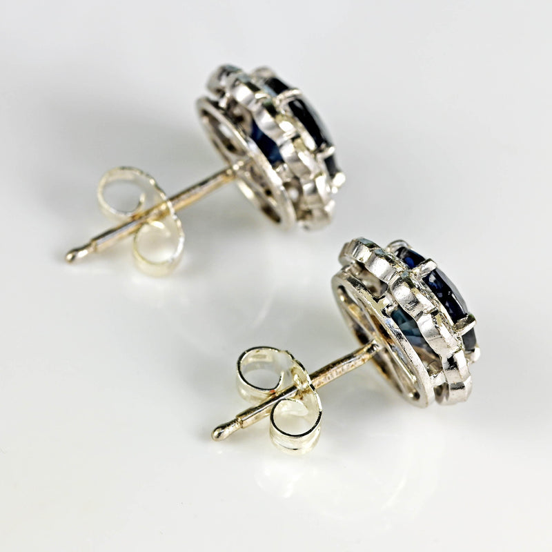 Ellibelle Jewellery Vintage 1985 Sapphire & Diamond 18ct White Gold Cluster Stud Earrings