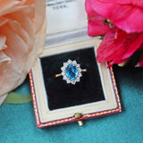 Ellibelle Jewellery Vintage 1985 Swiss Topaz & Diamond 18ct Gold Cluster Ring