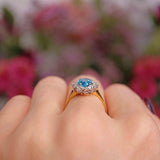 Ellibelle Jewellery Vintage 1985 Swiss Topaz & Diamond 18ct Gold Cluster Ring